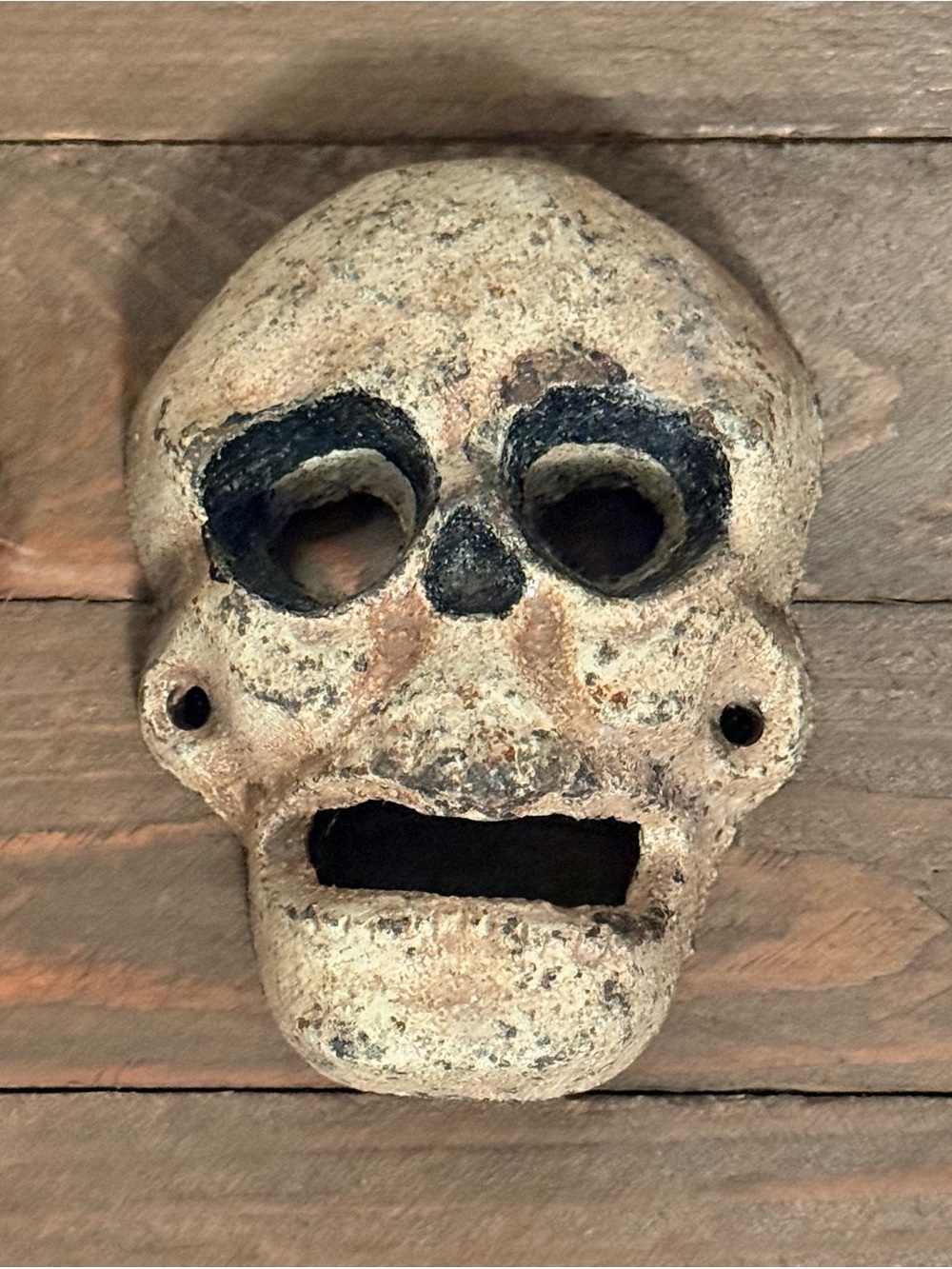 Cast Iron Skull Wall Mount Bottle Opener in Beige and Black